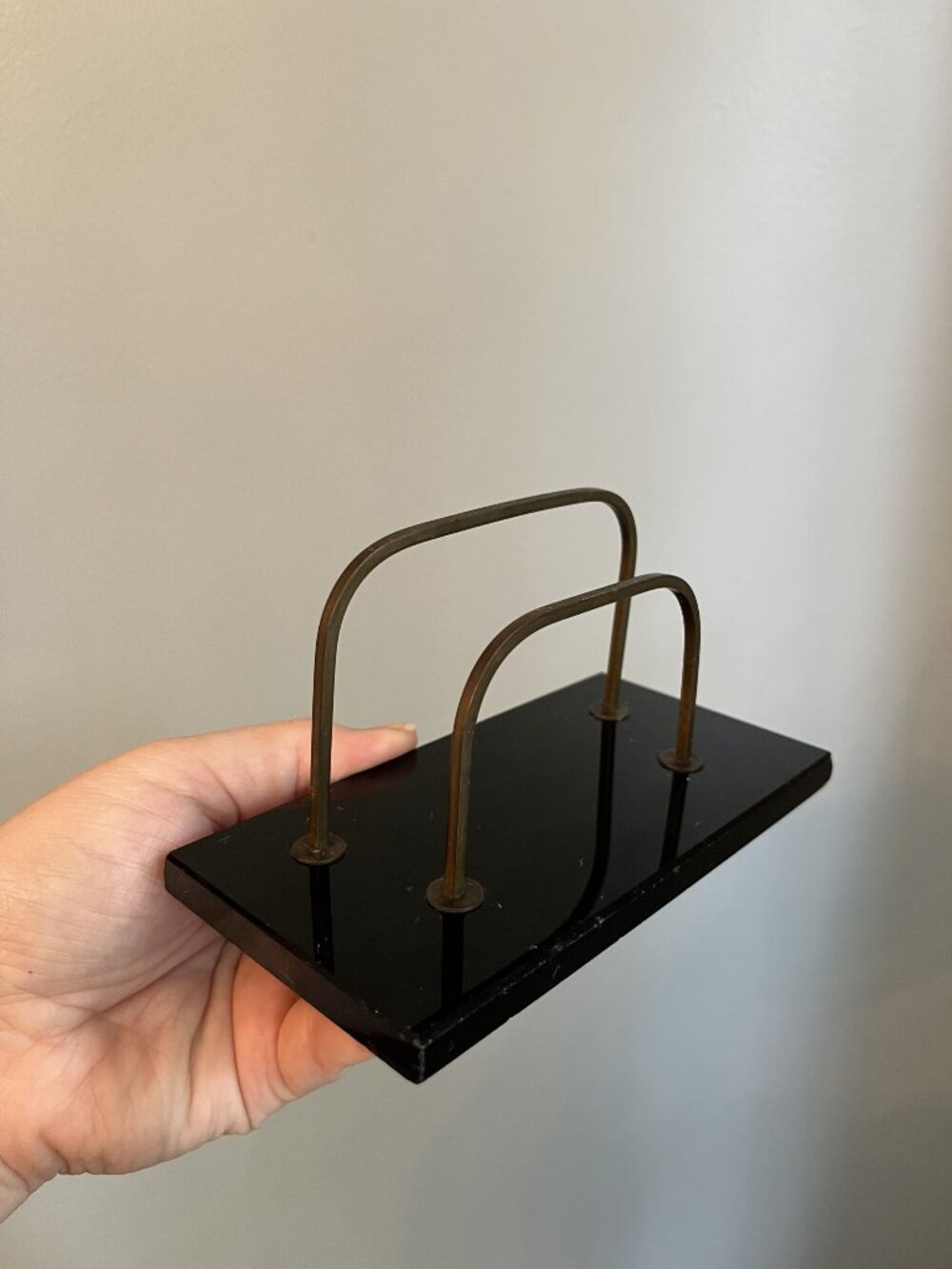 Art Deco Black Marble And Brass Letter Holder